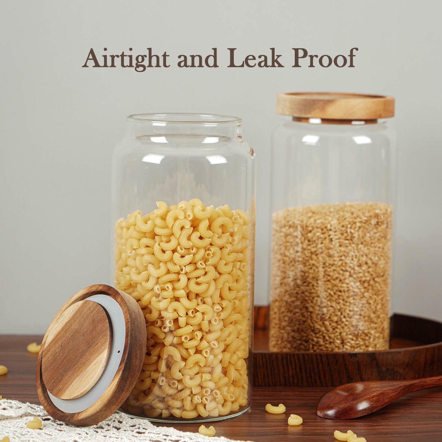 Labina Glass Storage Container Airtight Food Jars Kitchen Canister with Wood Lids, 40 Oz Wide Mouth Pantry Organization Glass Jar for Flour, Sugar, Cookie, Spagetti, Nuts and Candy (2 Pack)