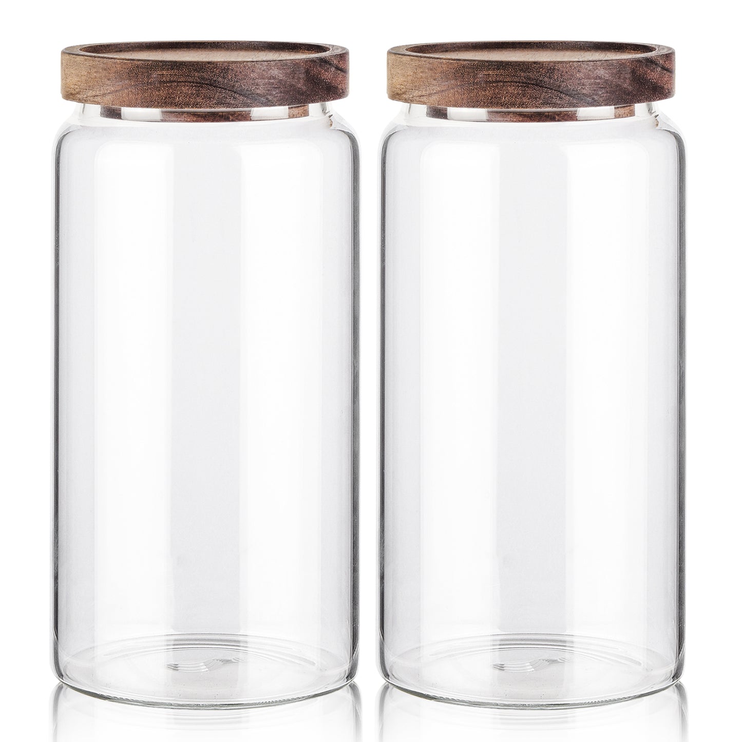 Labina Glass Storage Container Airtight Food Jars Kitchen Canister with Wood Lids, 40 Oz Wide Mouth Pantry Organization Glass Jar for Flour, Sugar, Cookie, Spagetti, Nuts and Candy (2 Pack)