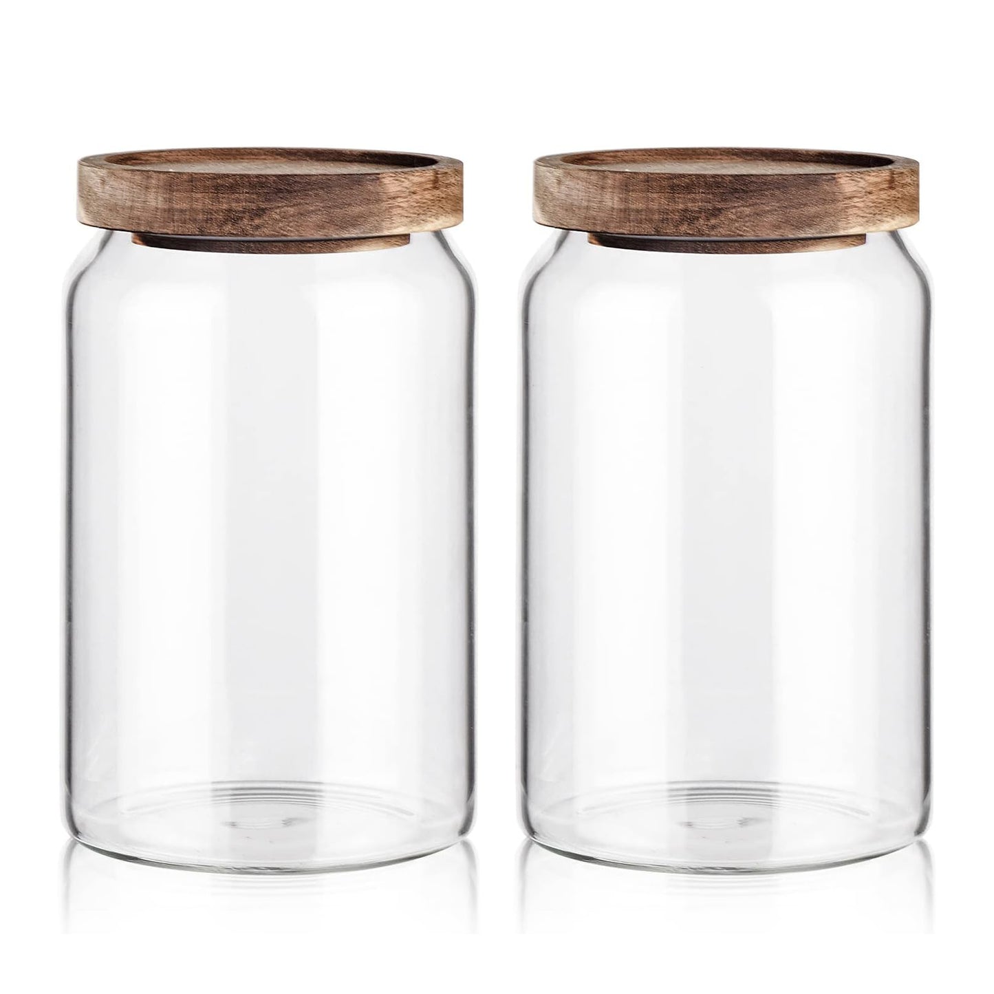 Labina Glass Storage Container Airtight Food Jars Kitchen Canister with Wood Lids, 33 Oz Wide Mouth Pantry Organization Glass Jar for Flour, Sugar, Cookie, Spagetti, Nuts and Candy (2 Pack)