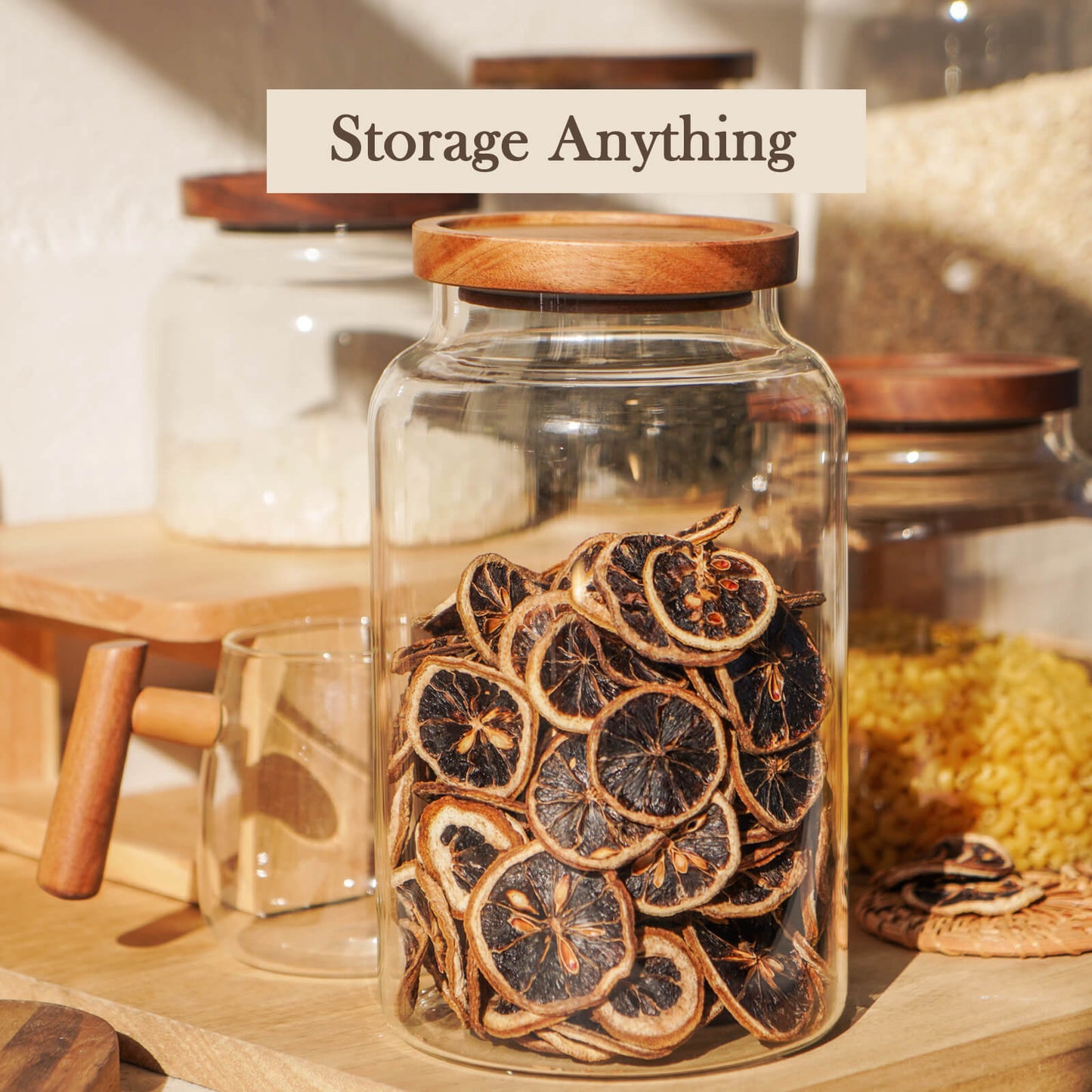 Labina Glass Storage Container Airtight Food Jars Kitchen Canister with Wood Lids,88 Oz Wide Mouth Pantry Organization Glass Jar for Flour, Sugar, Cookie, Spagetti, Nuts and Candy (2 Pack)