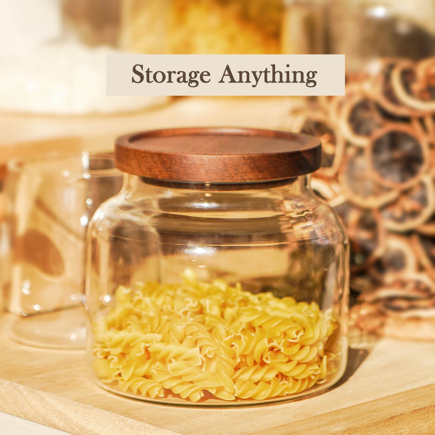 Labina Glass Storage Container Airtight Food Jars Kitchen Canister with Wood Lids, 47 Oz Wide Mouth Pantry Organization Glass Jar for Flour, Sugar, Cookie, Spagetti, Nuts and Candy (2 Pack)