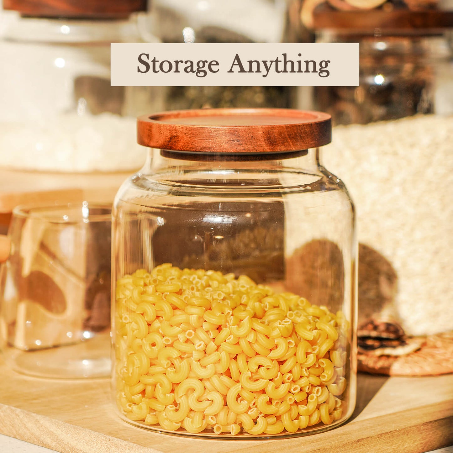 Labina Glass Storage Container Airtight Food Jars Kitchen Canister with Wood Lids,60 Oz Wide Mouth Pantry Organization Glass Jar for Flour, Sugar, Cookie, Spagetti, Nuts and Candy (2 Pack)