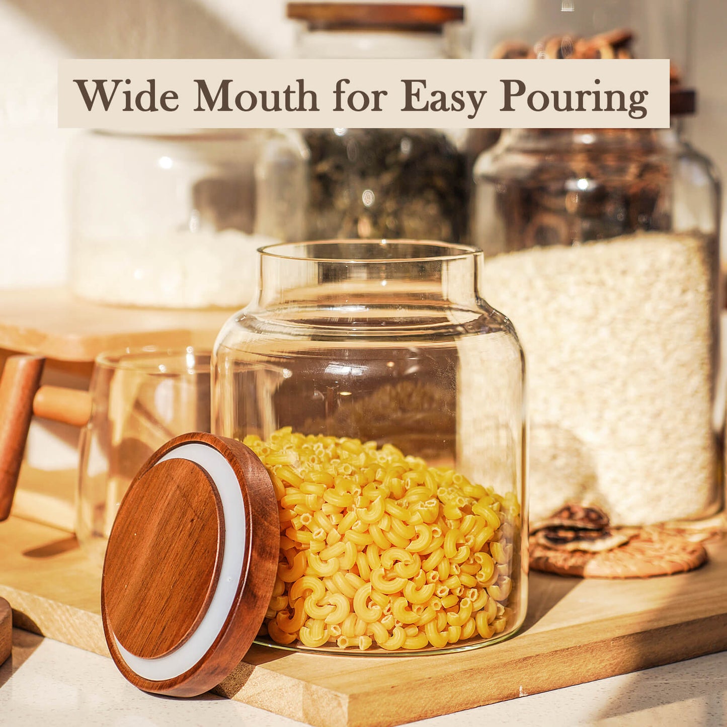 Labina Glass Storage Container Airtight Food Jars Kitchen Canister with Wood Lids,60 Oz Wide Mouth Pantry Organization Glass Jar for Flour, Sugar, Cookie, Spagetti, Nuts and Candy (2 Pack)
