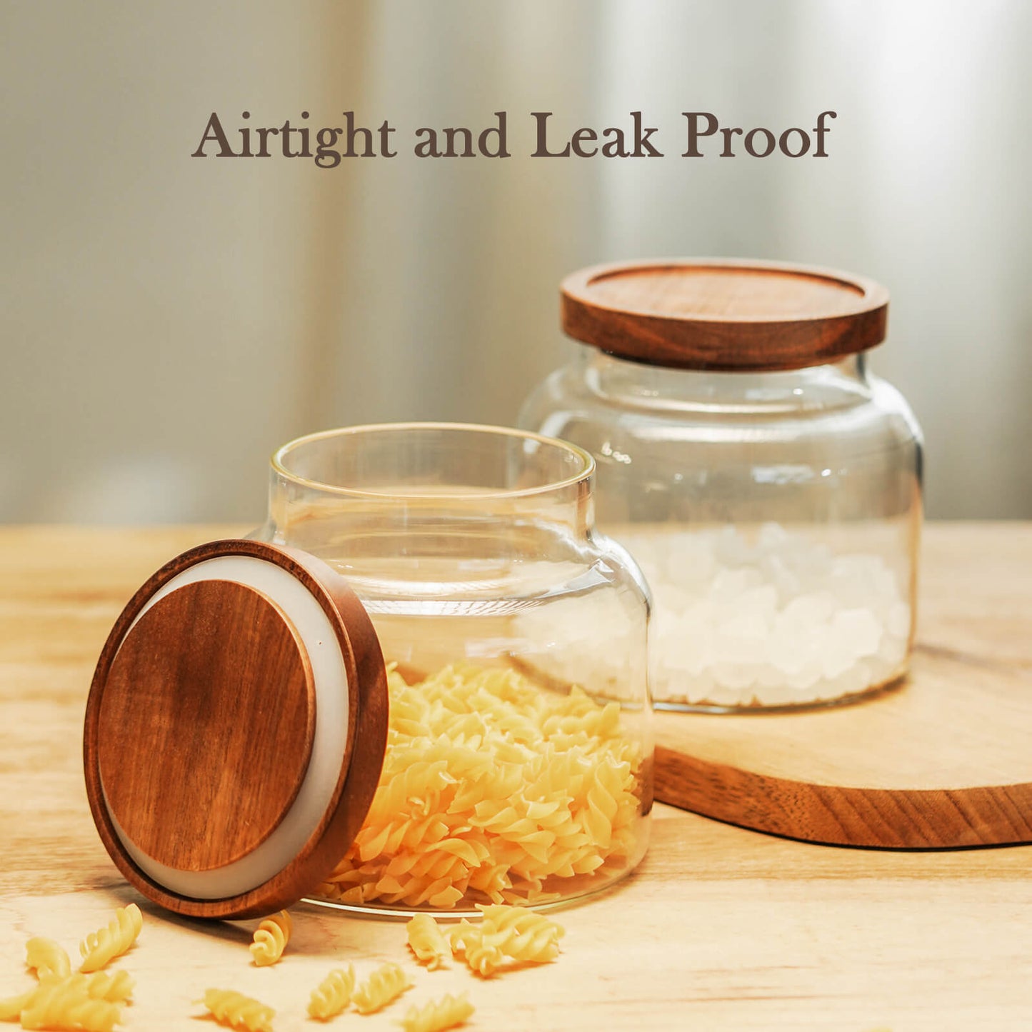 Labina Glass Storage Container Airtight Food Jars Kitchen Canister with Wood Lids, 47 Oz Wide Mouth Pantry Organization Glass Jar for Flour, Sugar, Cookie, Spagetti, Nuts and Candy (2 Pack)