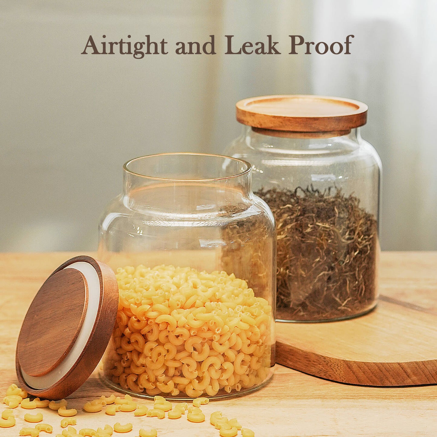 Labina Glass Storage Container Airtight Food Jars Kitchen Canister with Wood Lids,60 Oz Wide Mouth Pantry Organization Glass Jar for Flour, Sugar, Cookie, Spagetti, Nuts and Candy