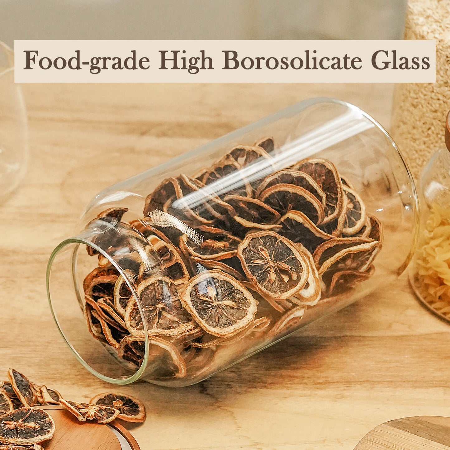 Labina Glass Storage Container Airtight Food Jars Kitchen Canister with Wood Lids,88 Oz Wide Mouth Pantry Organization Glass Jar for Flour, Sugar, Cookie, Spagetti, Nuts and Candy (2 Pack)