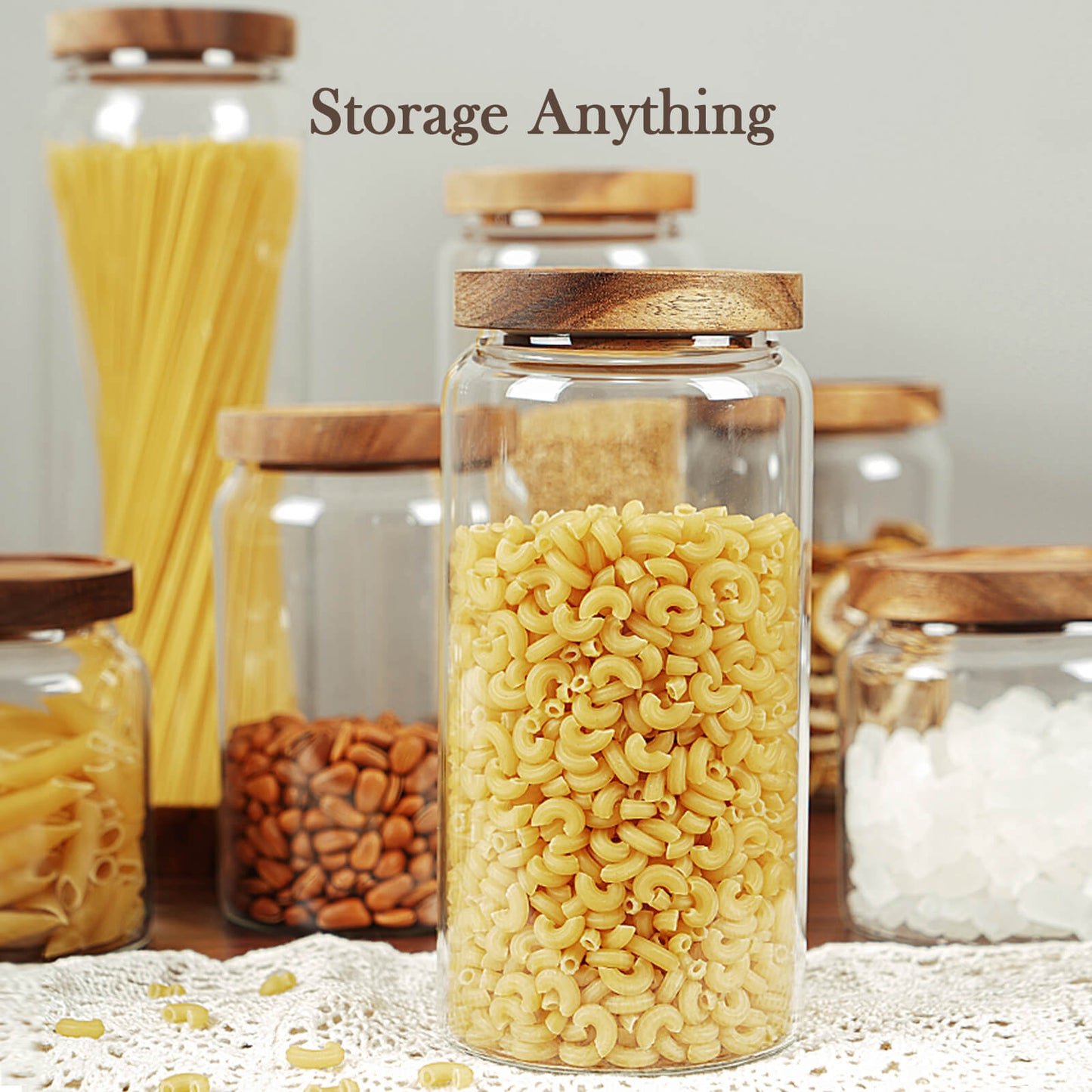 Labina Glass Storage Container Airtight Food Jars Kitchen Canister with Wood Lids, 40 Oz Wide Mouth Pantry Organization Glass Jar for Flour, Sugar, Cookie, Spagetti, Nuts and Candy